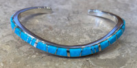 BRACELETS NAVAJO CONTEMPORARY MULTI-STONE RAISED INLAY SLEEPING BEAUTY TURQUOISE WAVE DESIGN NARROW CUFF  