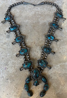 SQUASH BLOSSOM NECKLACE 1970’S SMOKEY BISBEE TURQUOISE  