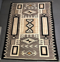 NATIVE AMERICAN INDIAN NAVAJO TWO GREY HILLS / STORM PATTERN RUG