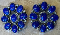 EARRINGS NAVAJO LARGE LAPIS SILVER CLUSTER JEANETTE DALE