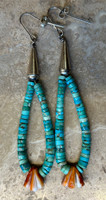 EARRINGS SANTO DOMINGO TURQUOISE HEISHI FRENCH WIRE ORANGE SPINY OYSTER SHELL RAY LOVATO 1