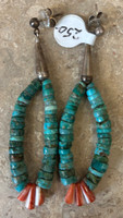EARRINGS SANTO DOMINGO TURQUOISE HEISHI ORANGE SPINY OYSTER SHELL POSTS HOOP EARRINGS RAY LOVATO 2