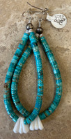EARRINGS SANTO DOMINGO GORGEOUS POLISHED BLUE GEM TURQUOISE HEISHI WHITE CORAL LARGE HOOP FRENCH WIRE 4