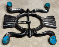 BELT BUCKLE NAVAJO SANDCAST BLUE GEM TURQUOISE