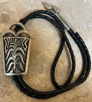BOLO TIE HOPI SILVER CORN STALK MOTIF HAROLD LOMAYAKTEWA