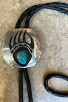 BOLO TIE HOPI BEAR PAW TURQUOISE FLOYD NAMINGHA LOMAKUYVAYA  HOPI GUILD
