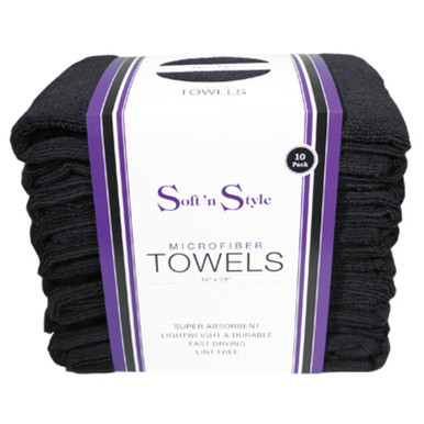 Soft n Style Black Microfiber Towels - 10 Pack