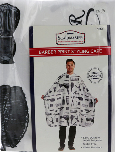 Scalpmaster Barber Print Styling Cape. Snap Closure