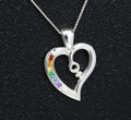 Sterling Silver Female Rainbow Heart pendant set with Semi Precious Natural stones
