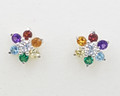 9ct Gold Rainbow stud Cluster earrings,Natural Semi precious