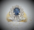 18ct YG ring, Custom ring Australian sapphire & diamonds