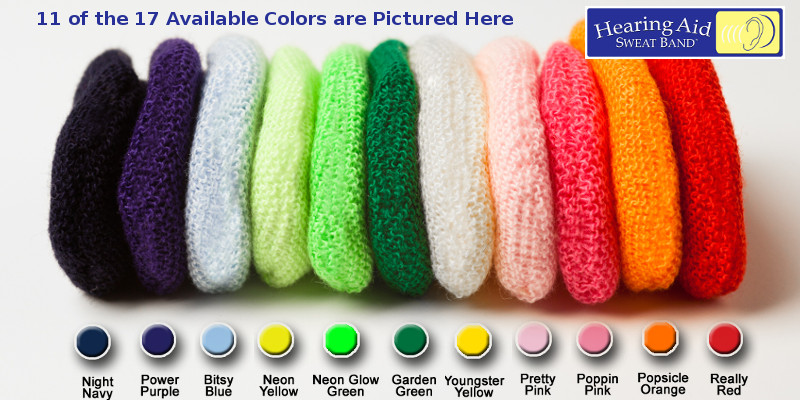 Hearing Aid Sweat Band - 17 Colors Available (11 shown in this photo)