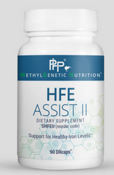 HFE Assist II for normal to higher iron. Much of the food we consume is fortified with iron. Those with genetic variants in the iron-regulating genes (HFE) may be at risk for absorbing excess iron, which can create excess inflammation and oxidative stress in the body. This product contains nutrients to reduce iron absorption and Lactoferrin to modulate iron usage. Taking one to two capsules with meals may be an effective way to support healthy iron levels.