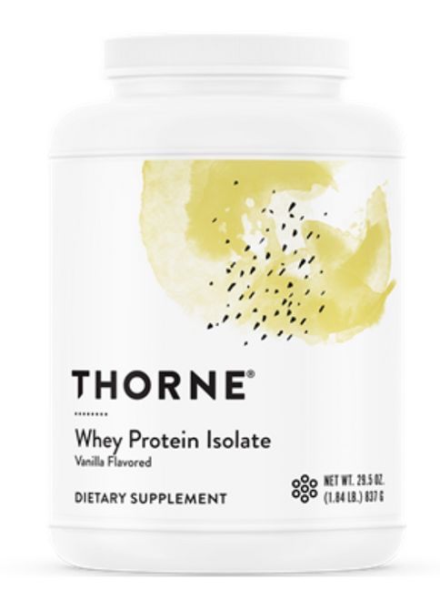 Whey Protein Isolate is ideal for people who need additional protein in their diets – from world-class athletes to individuals managing their weight.* It is low in sugar, calories, and fat. 

Whey Protein Isolate provides 21 grams of protein per serving from an easily assimilated, non-denatured whey source. It features a balanced amino acids profile, including lysine and arginine and the branched-chain amino acids leucine, isoleucine, and valine, which allow the body to be better able to benefit from the protein. Whey Protein Isolate is ideal for anyone who needs additional protein in their diets – from world-class athletes to aging adults.* 

It supports fitness training, weight management, or just maintaining a healthy lifestyle.* Low in sugar, calories, and fat, and easy to digest, Thorne's Whey Protein Isolate contains all the essential amino acids. Its sweeteners and flavorings are derived from natural sources, and it contains no soy. It can be mixed with water or a beverage, or blended into a smoothie or shake. Thorne's Whey Protein Isolate is NSF Certified for Sport®.