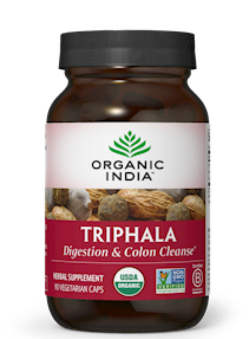 By Organic India
Triphala supplement supports the entire GI tract, including digestion, elimination and assimilation of nutrients*.

Organic India Triphala is made of only fruit pulp, no seeds.

One of the oldest and most renowned herbal formulas from the Vedic tradition, Triphala is a gentle, nourishing blend of three certified organic fruits:

Amla, also known as Amla (Phyllanthus emblica); Belleric myrobalan, also known as Bibhitaki (Terminalia bellerica); and Chebulic myrobalan, also known as Haritaki (Terminalia chebula), are three of Ayurveda's most widely used superfruits. Belleric myrobalan is a 3 taste herb and Amla and Chebulic myrobalan are two of the very few 5 taste herbs in the world.

Benefits:

• Made with certified organic herbs 
• Vegan - vegetarian - gluten free 
• 90 capsules per bottle 
• Non GMO Project verified 
• Kosher & Halal certified 
