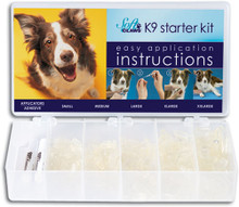 Starter Mini Kit includes 40 of each size in Small to XX-Large (200 caps total)
in Clear with four (4) tubes of adhesive and 12 applicator tips.