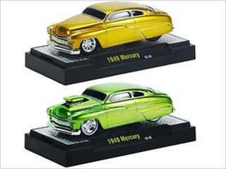 Ground Pounders 1949 Mercury Green & Gold 2 Cars Set IN CASES 1/64 Diecast Model Cars M2 Machines 82161-11B