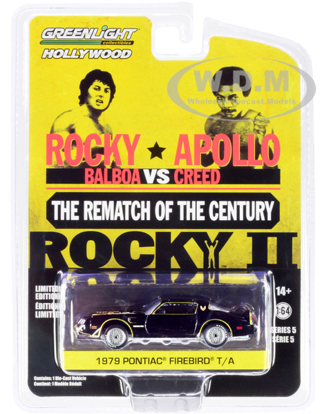 1979 Pontiac Firebird Trans Am T/A Black Hood Bird Rocky II 1979 Movie Hollywood Series Release 5 1/64 Diecast Model Car Greenlight 44650 C