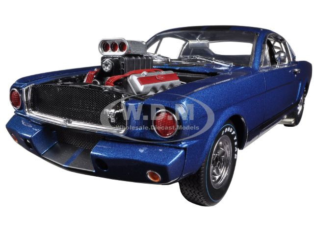 1965 Ford Shelby Mustang GT350R With Racing Engine Blue With Black Stripes 1/18 Diecast Car Model Shelby Collectibles SC510