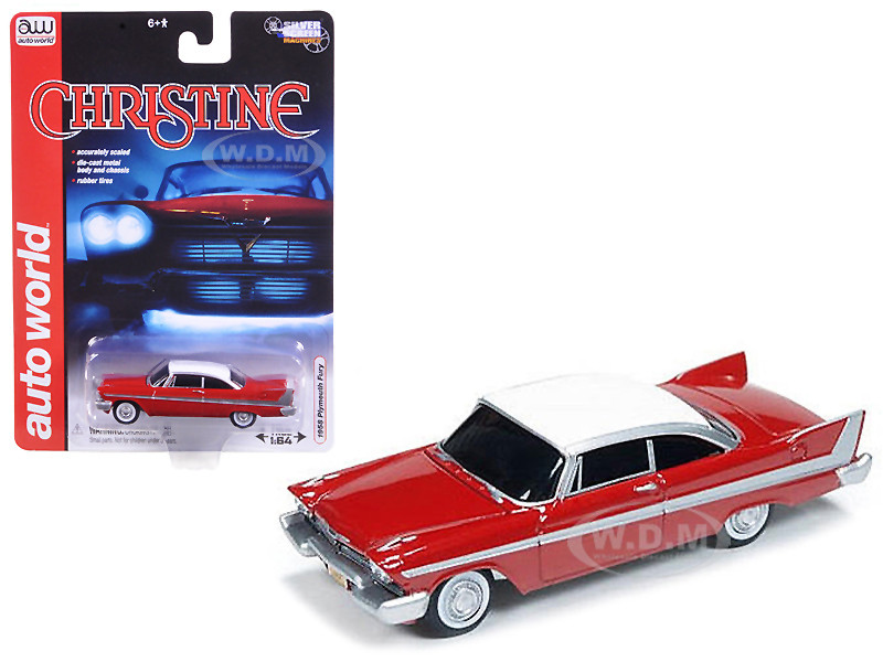 1958 Plymouth Fury Red White Top Christine 1983 Movie 1/64 Diecast Model Car Autoworld AWSS6401