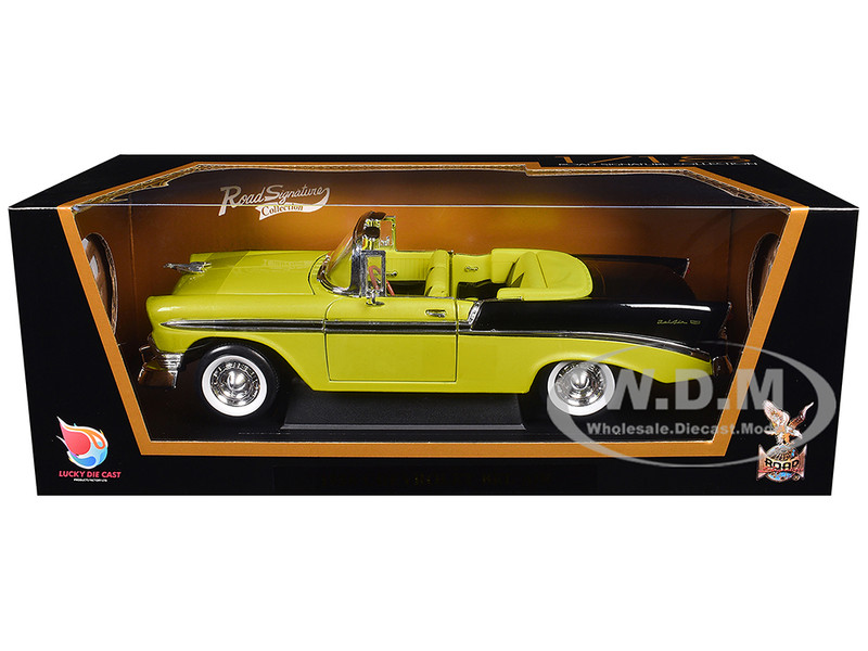 1956 Chevrolet Bel Air Convertible Yellow/Black 1/18 Diecast Car
