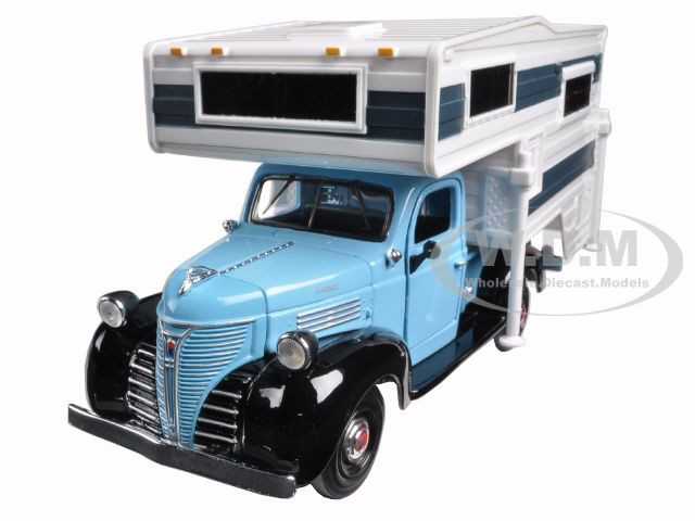 1941 Plymouth Pickup Truck Blue Camper Shell 1/24 Diecast Model Car Motormax 75330 73278