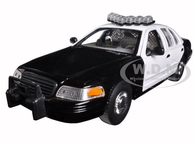  1999 Ford Crown Victoria Unmarked Police Car Black/White In Display Case with Light Bar and Push Bar 1/24 Diecast Model Car Welly SH2082S-BSW