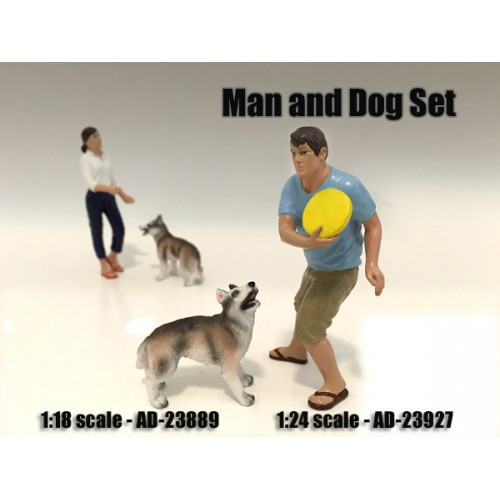 Man and Dog 2 Piece Figure Set For 1:18 Scale Models by American Diorama