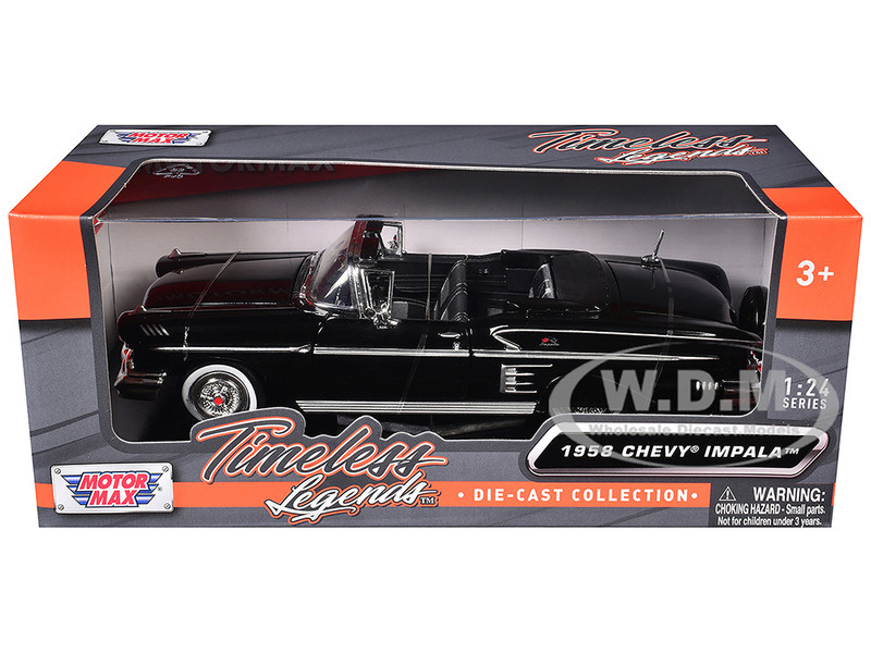 1958 Chevrolet Impala Black 1/24 Diecast Model Car Motormax 73267