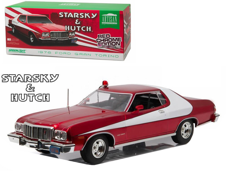 1976 Ford Gran Torino "Starsky and Hutch" Red Chrome Edition (TV Series 1975-79) 1/18 Diecast Model Car Greenlight 19023