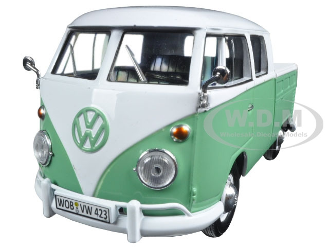 Volkswagen Type 2 (T1) Double Cab Pickup Truck White and Green 1
