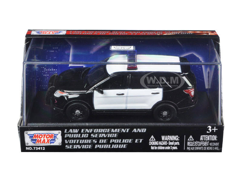 2015 Ford Police Interceptor Utility Plain Black and White Car In Display Showcase 1/43 Diecast Model Car Motormax 79478