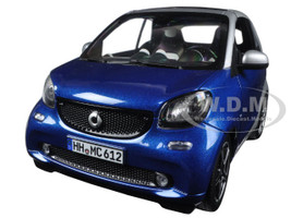  2015 Smart For Two Cabrio Blue and Silver 1/18 Diecast Model Car Norev 183438