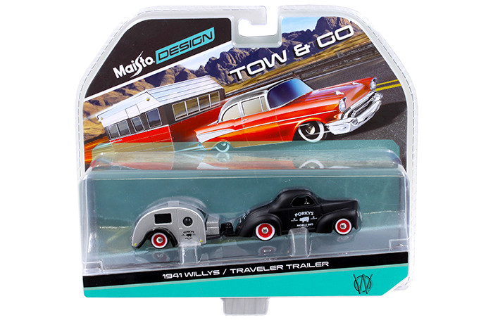 1941 Willys Matt Black and Traveler Trailer Tow & Go 1/64