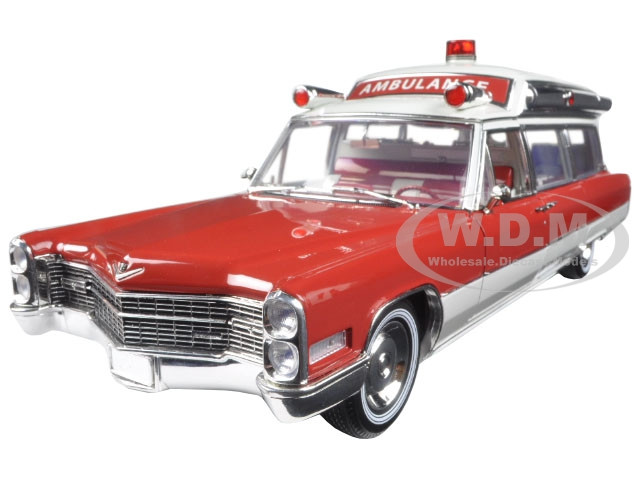 1966 Cadillac S&S 48 High Top Ambulance Red and White Precision Collection  Limited Edition 1/18 Diecast Model Car by Greenlight