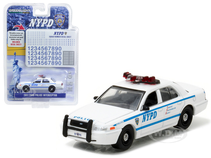 2011 Ford Crown Victoria Police New York Police Department (NYPD) with NYPD Squad Number Decal Sheet Hobby Exclusive 1/64 Diecast Model Car by Greenli