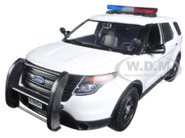 2015 Ford Police Interceptor Utility White with Light Bar and Sound 1/24 Diecast Model Car Motormax 79535