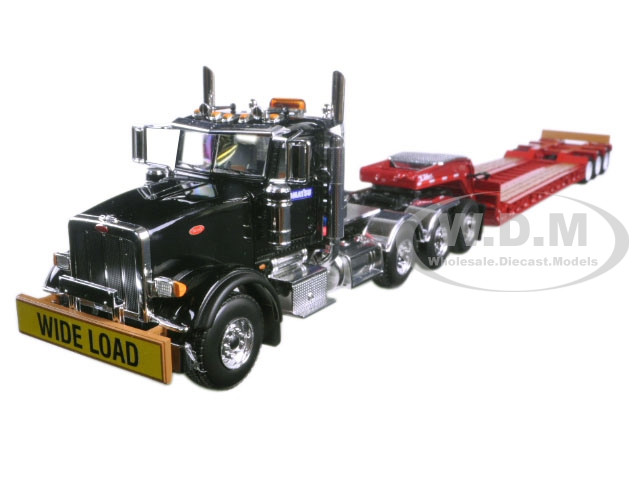 peterbilt 367 with tri axle lowboy trailer komatsu black and red 1