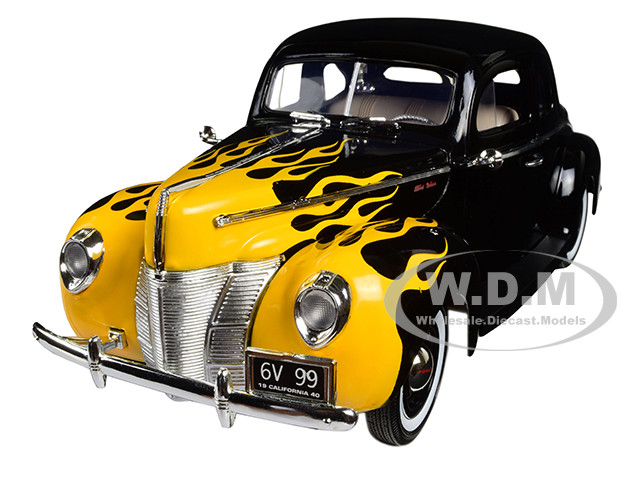 1940 Ford Deluxe Black with Yellow Flames "Timeless Classics" 1/18 Diecast Model Car Motormax 73108