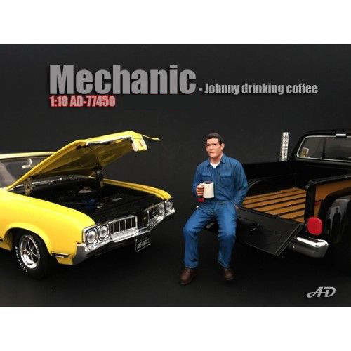 Mechanic Johnny Drinking Coffee Figurine Figure For 1:18 Models American Diorama 77450