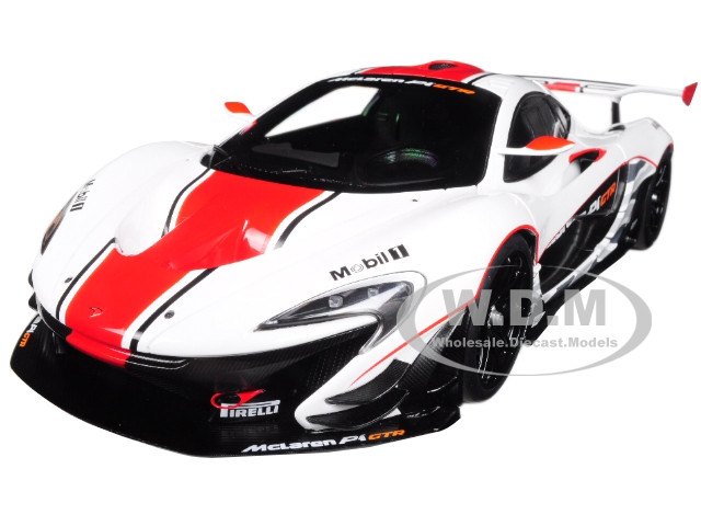 Mclaren P1 Gtr Gloss White With Red Stripes 1 18 Model Car Autoart