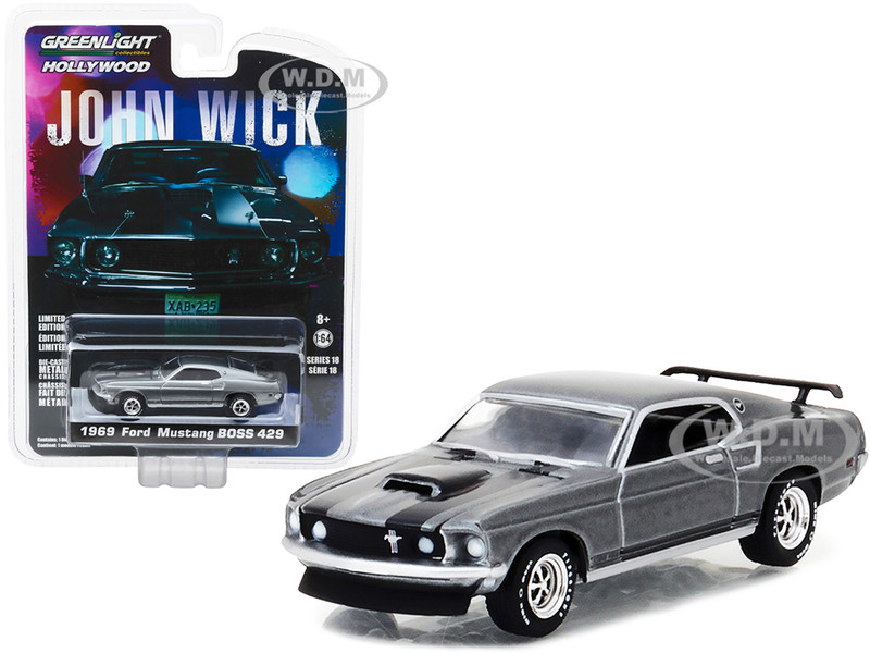 1969 Ford Mustang Boss 429 Gray Metallic Black Stripes John Wick 2014 Movie Hollywood Series Release 18 1/64 Diecast Model Car Greenlight 44780 E