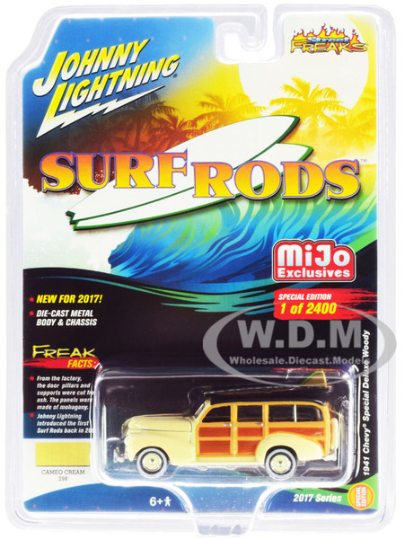 1941 Chevrolet Special Deluxe Woody Cameo Cream Limited Edition to 2400pc Worldwide Surf Rods 1/64 Diecast Model Car Johnny Lightning JLCP7021