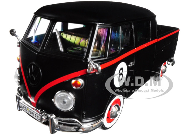 Volkswagen Type 2 T1 Double Cab Pickup #8 Matt Black 1/24 Diecast Car Model Motormax 79562