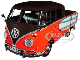 Volkswagen Type 2 T1 Pickup with Surfboard Brown Orange 1/24 Diecast Model Car Motormax 79560