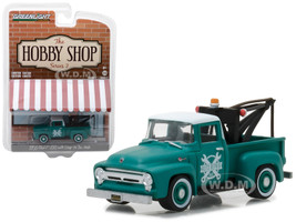 1956 Ford F-100 Green with Drop-in Tow Hook The Hobby Shop Series 2 1/64 Diecast Model Car Greenlight 97020 A