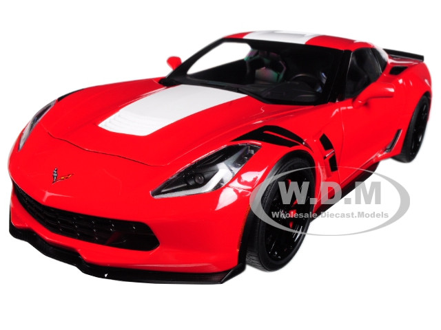 2017 Chevrolet Corvette C7 Grand Sport Red with White Stripe and Black Fender Hash Marks 1/18 Model Car Autoart 71274