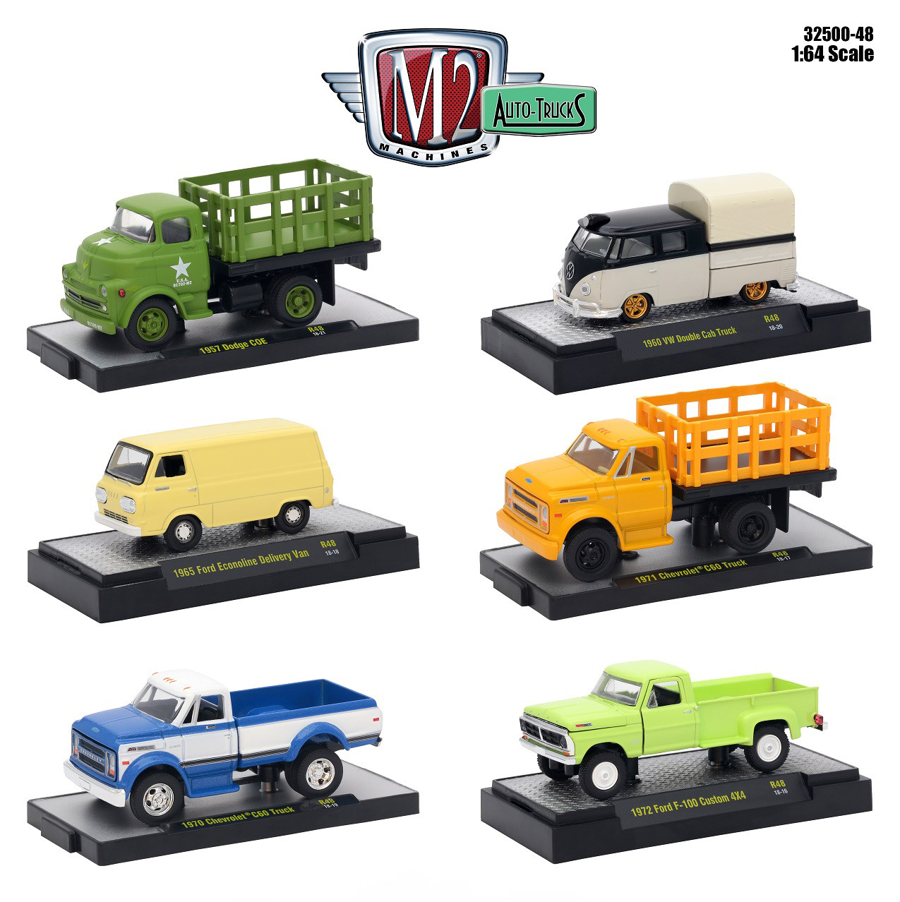 Auto Trucks 6 Piece Set Release 48 IN DISPLAY CASES 1/64 Diecast Model Cars  M2 Machines 32500-48