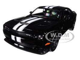2018 Dodge Challenger SRT Hellcat Widebody Black White Stripes 1/24 Diecast Model Car Motormax 79350