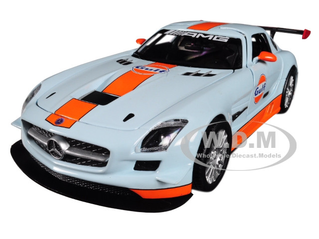 Mercedes Benz SLS AMG GT3 Gulf Light Blue Orange Stripe 1/24 Diecast Model Car Motormax 79646